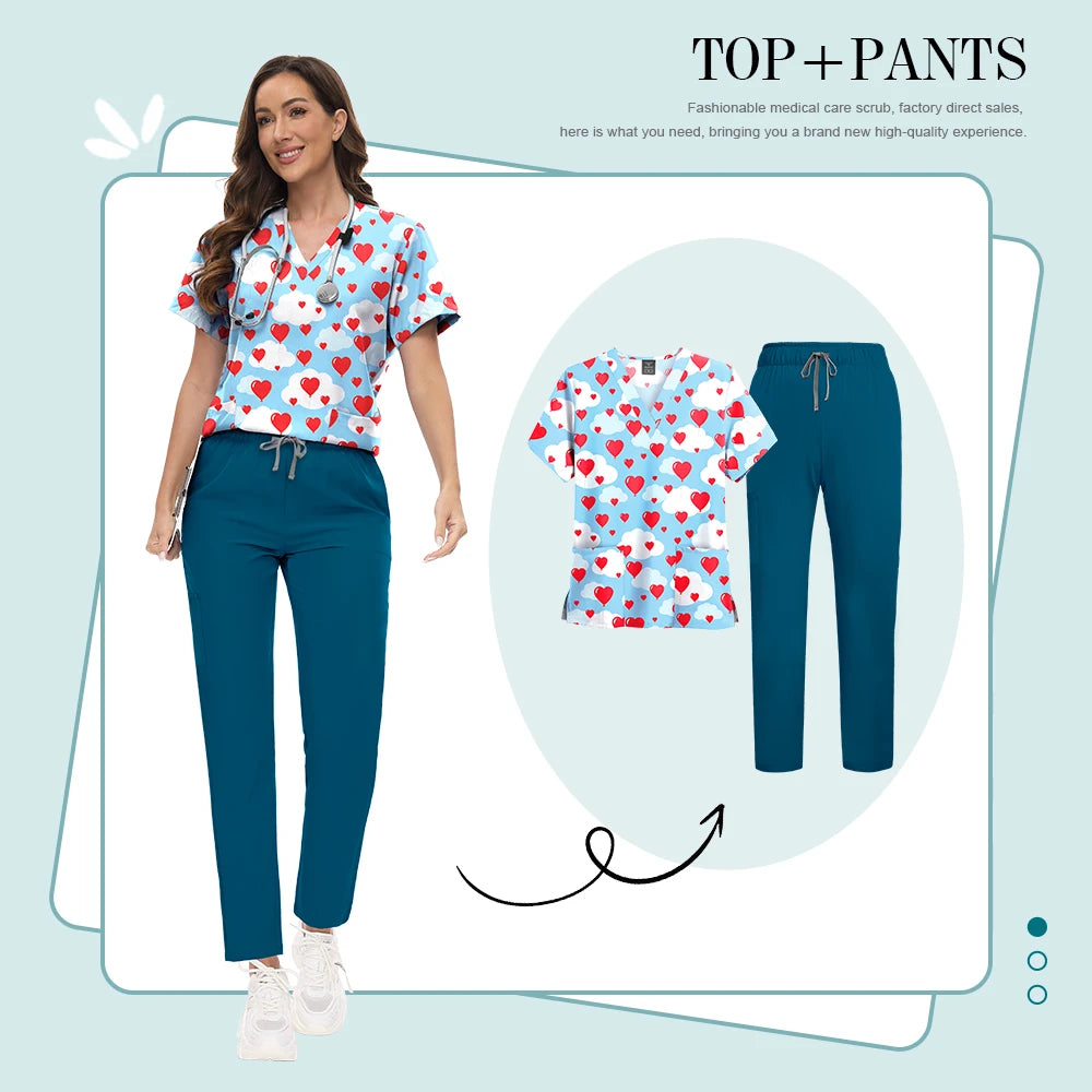 Conjunto Scrub Feminino Estampado – Uniforme Médico Colorido