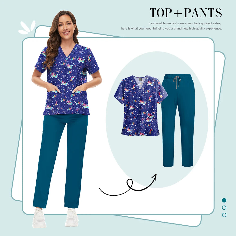Conjunto Scrub Feminino Estampado – Uniforme Médico Colorido