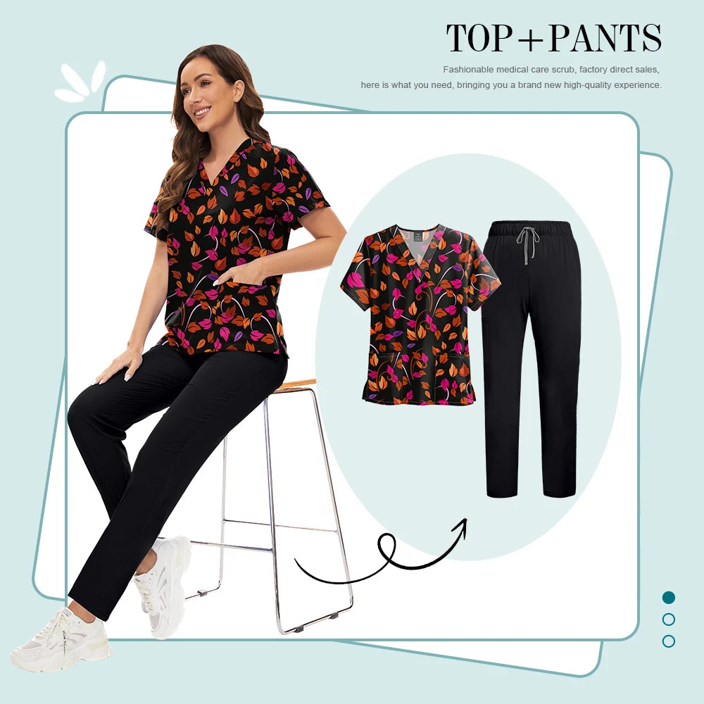 Conjunto Scrub Feminino Estampado – Uniforme Médico Colorido
