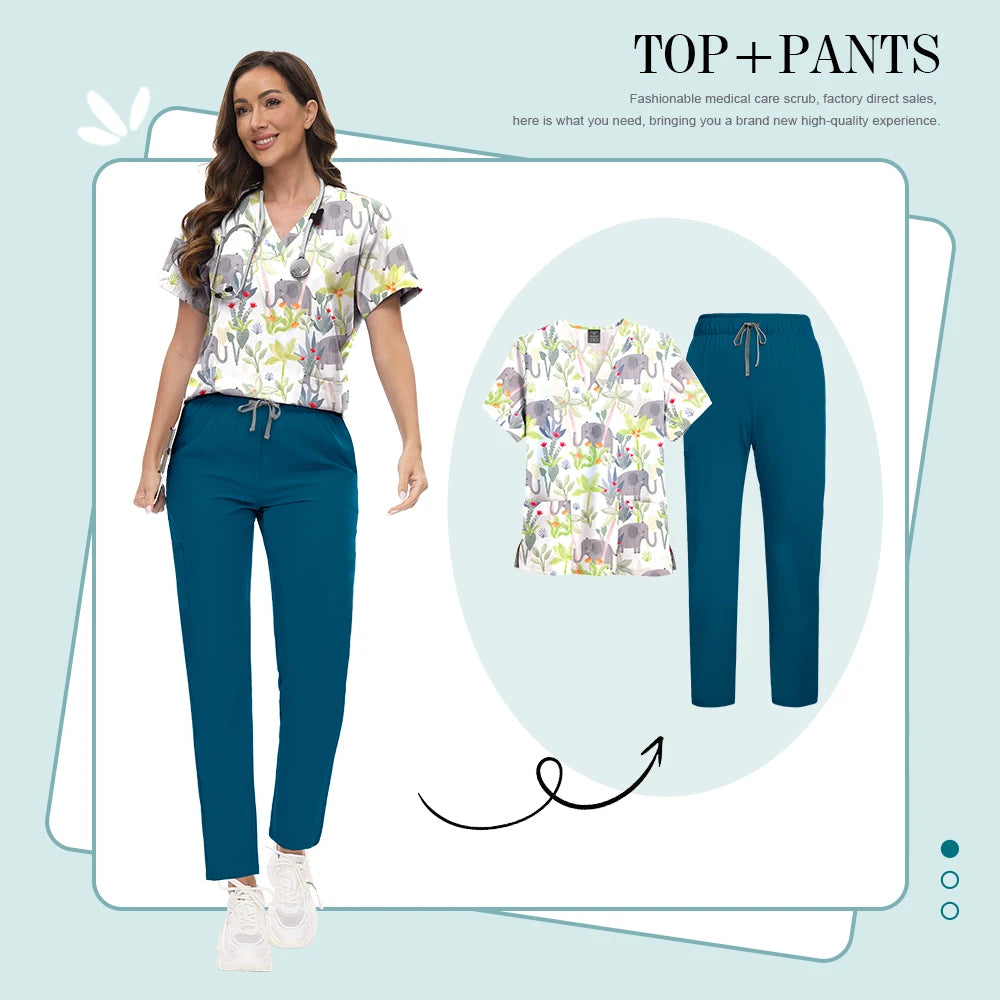 Conjunto Scrub Feminino Estampado – Uniforme Médico Colorido