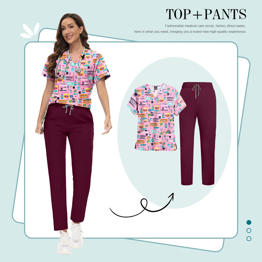 Conjunto Scrub Feminino Estampado – Uniforme Médico Colorido