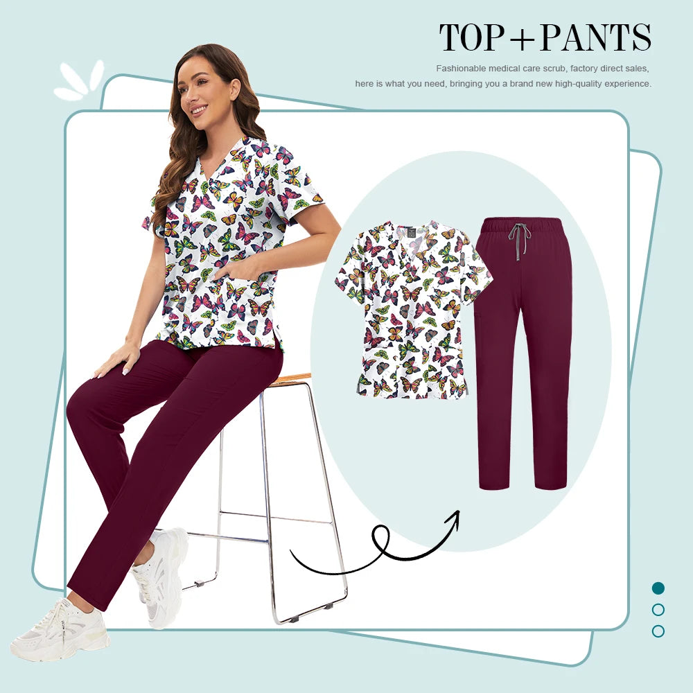 Conjunto Scrub Feminino Estampado – Uniforme Médico Colorido
