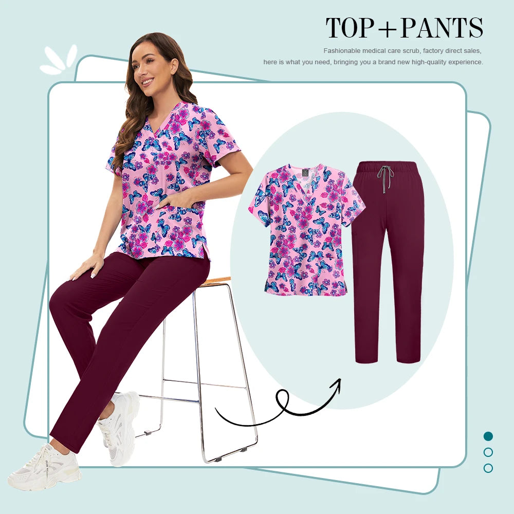 Conjunto Scrub Feminino Estampado – Uniforme Médico Colorido