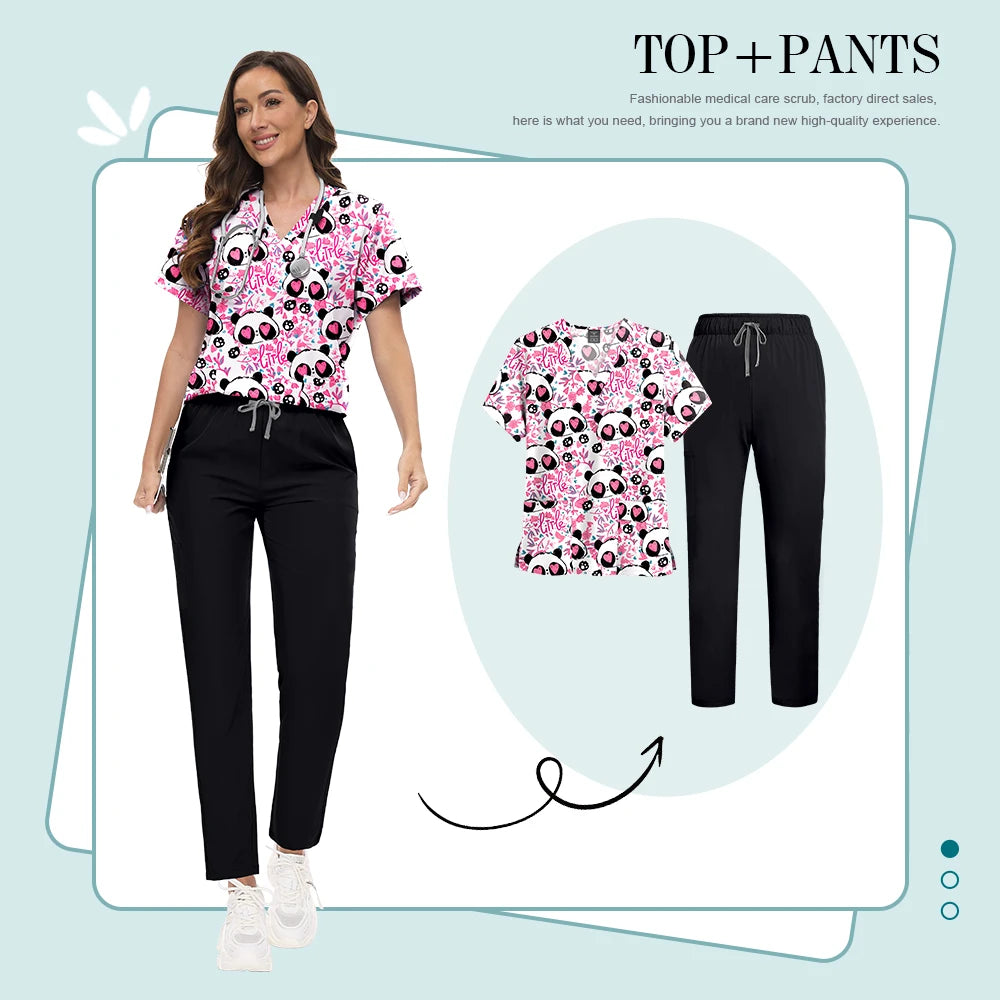 Conjunto Scrub Feminino Estampado – Uniforme Médico Colorido