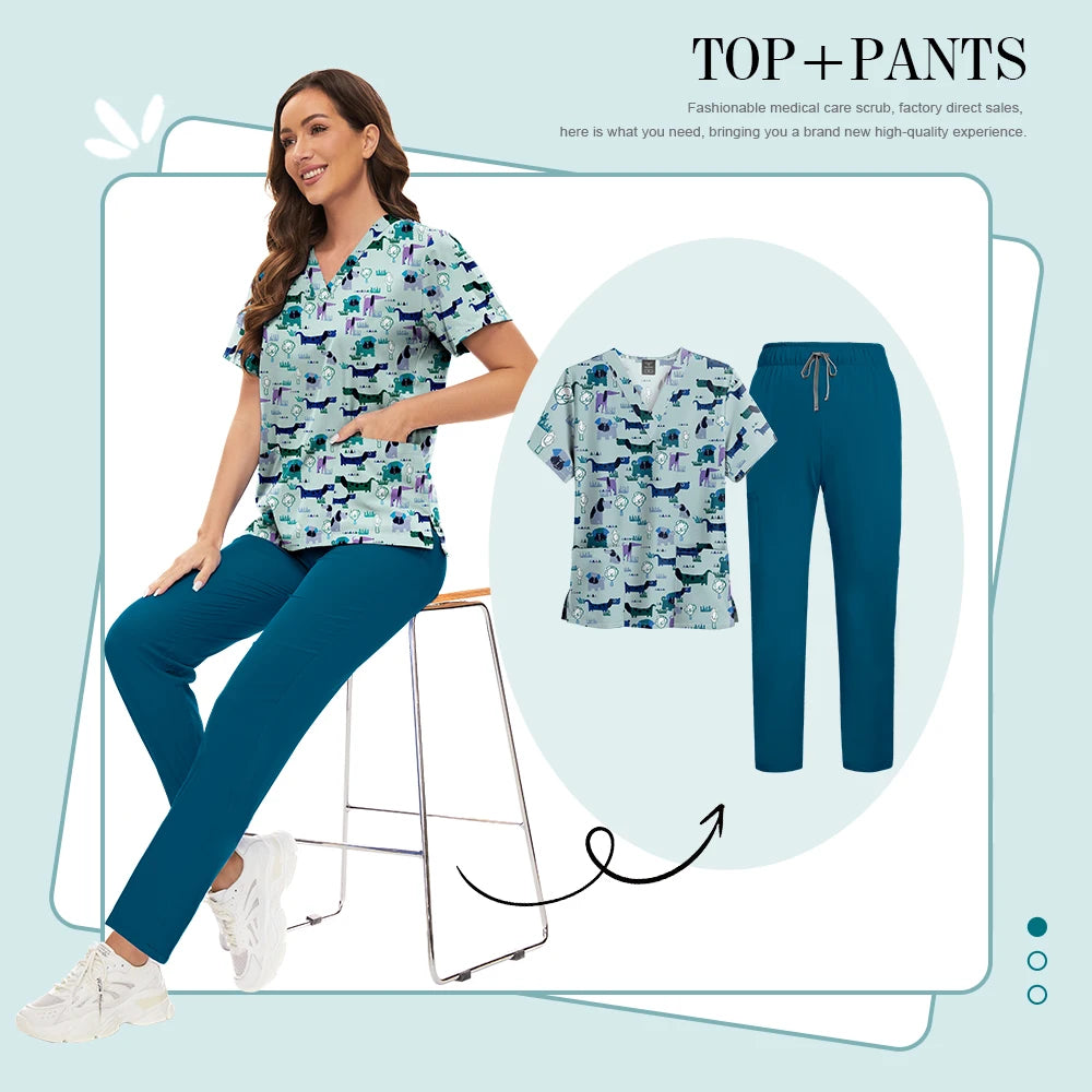 Conjunto Scrub Feminino Estampado – Uniforme Médico Colorido