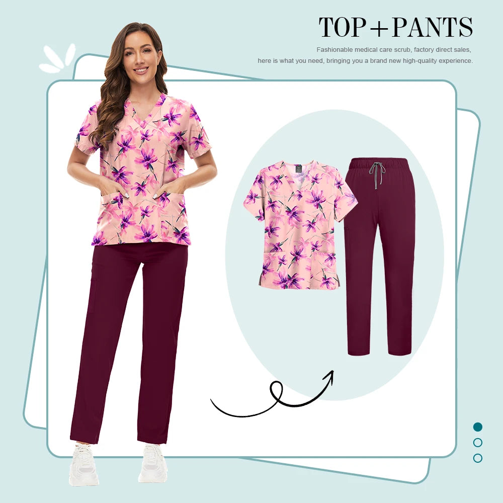 Conjunto Scrub Feminino Estampado – Uniforme Médico Colorido