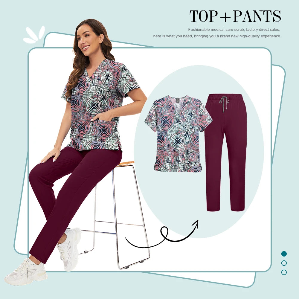 Conjunto Scrub Feminino Estampado – Uniforme Médico Colorido
