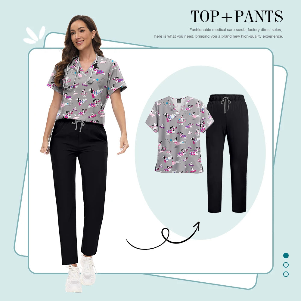 Conjunto Scrub Feminino Estampado – Uniforme Médico Colorido