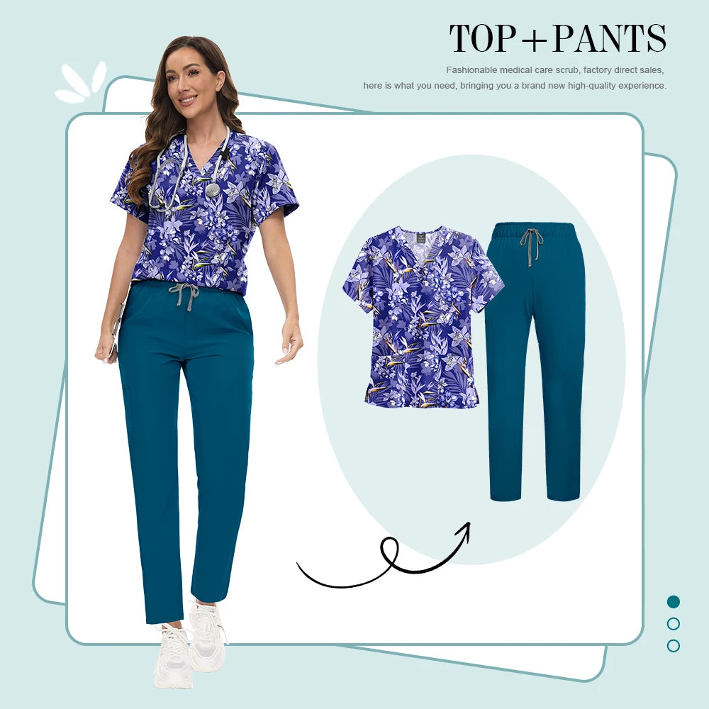 Conjunto Scrub Feminino Estampado – Uniforme Médico Colorido