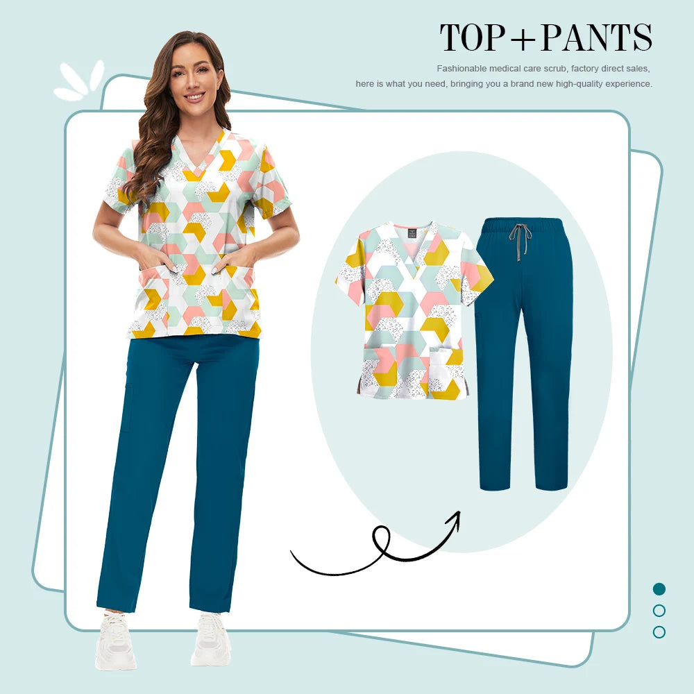 Conjunto Scrub Feminino Estampado – Uniforme Médico Colorido
