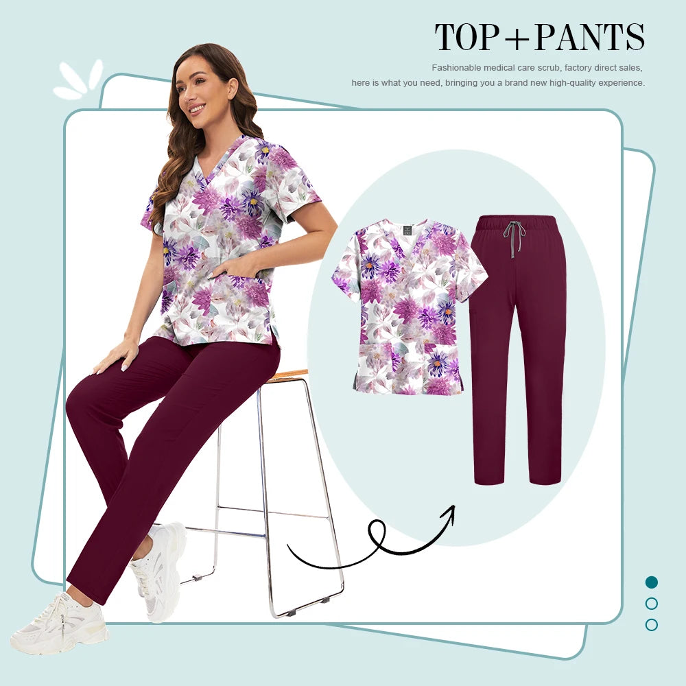 Conjunto Scrub Feminino Estampado – Uniforme Médico Colorido