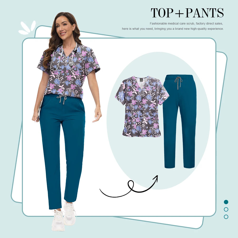Conjunto Scrub Feminino Estampado – Uniforme Médico Colorido
