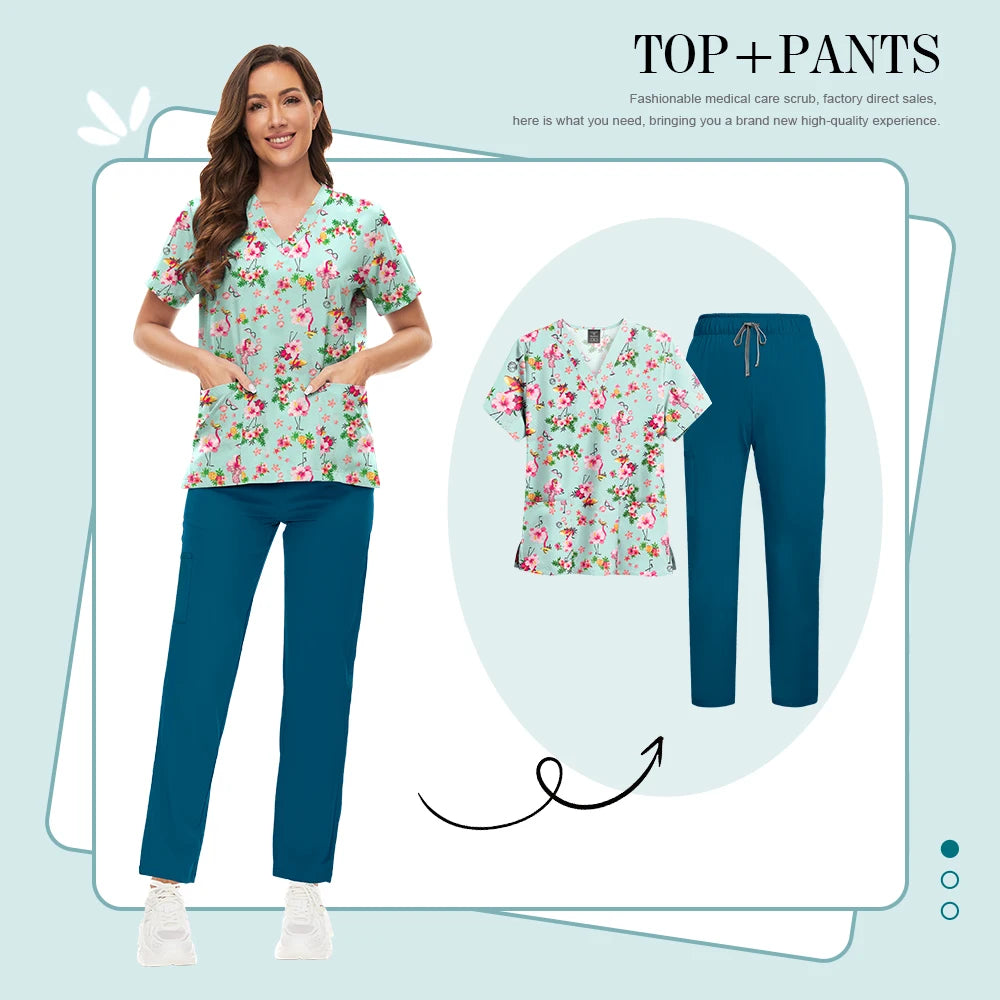 Conjunto Scrub Feminino Estampado – Uniforme Médico Colorido