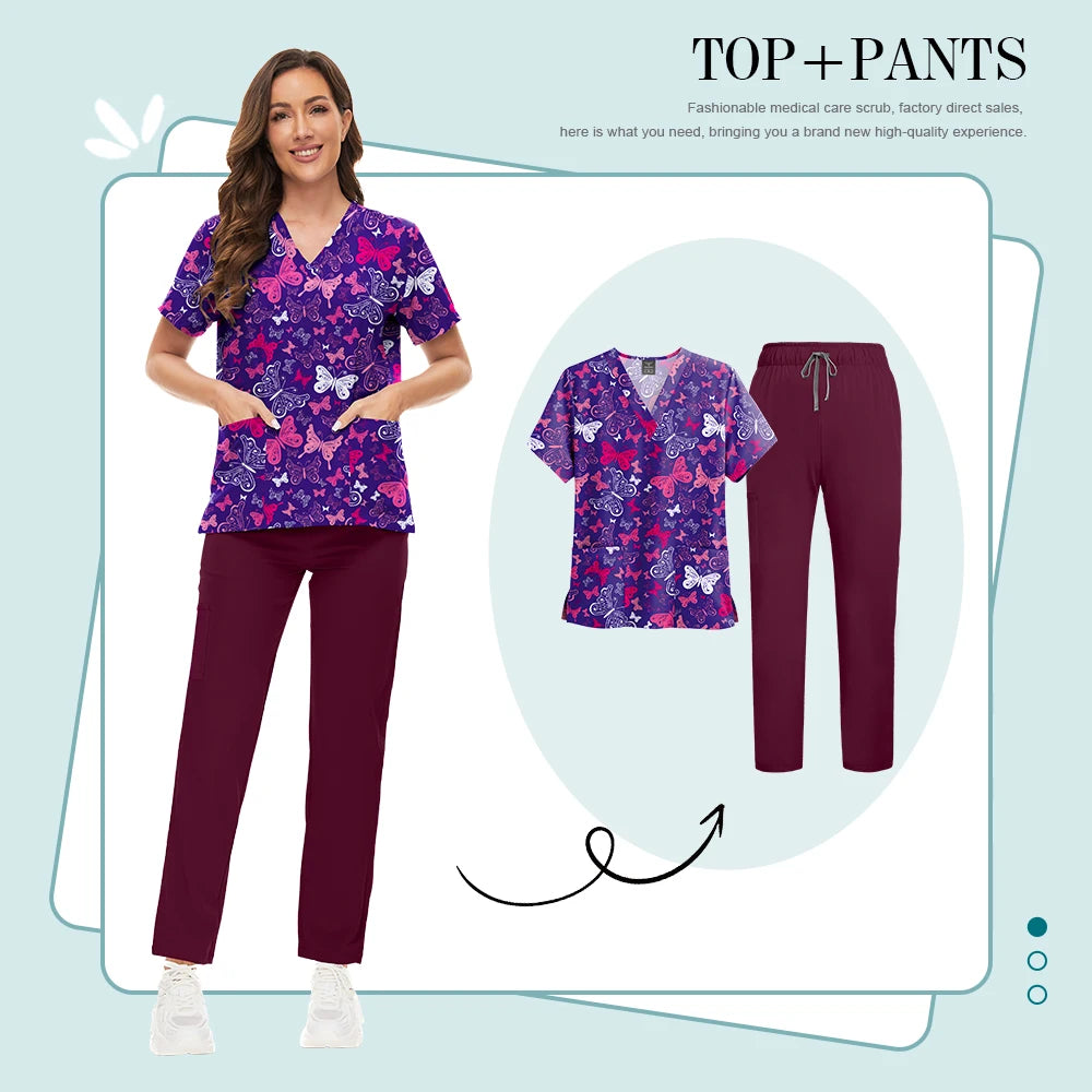 Conjunto Scrub Feminino Estampado – Uniforme Médico Colorido