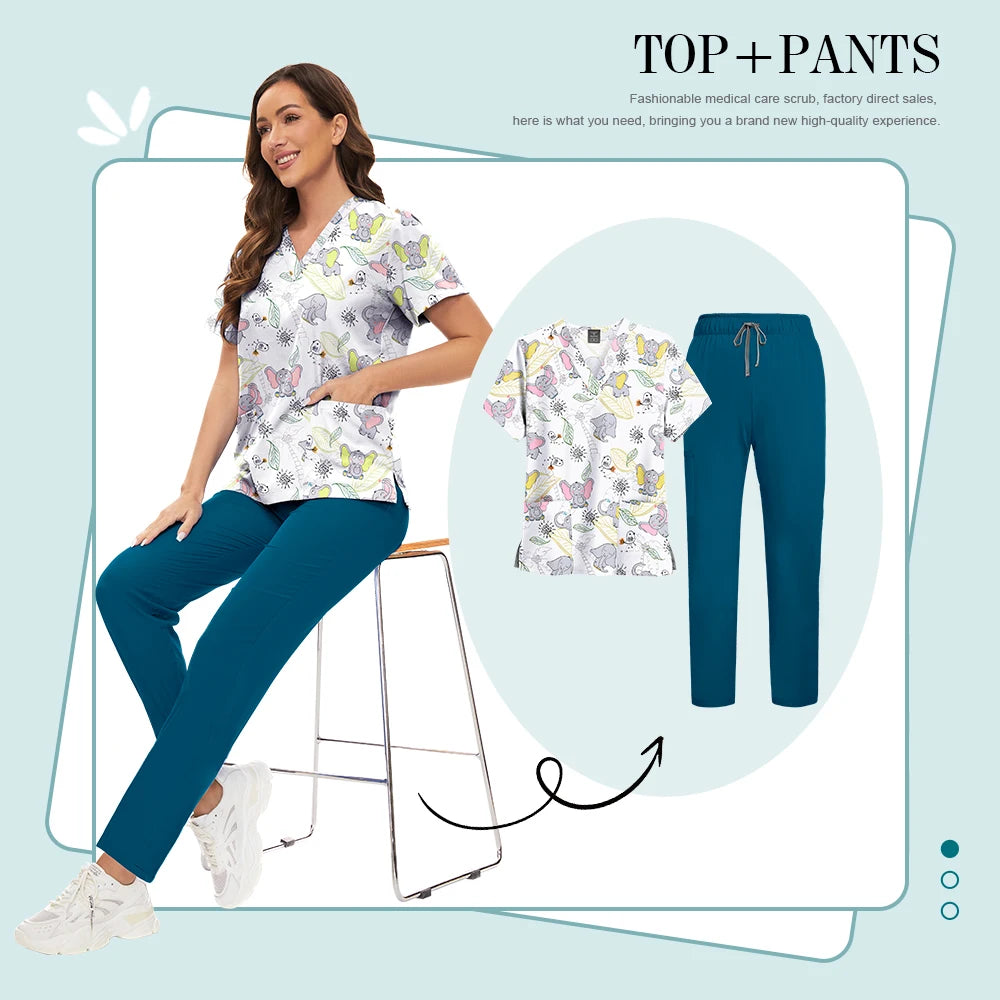 Conjunto Scrub Feminino Estampado – Uniforme Médico Colorido