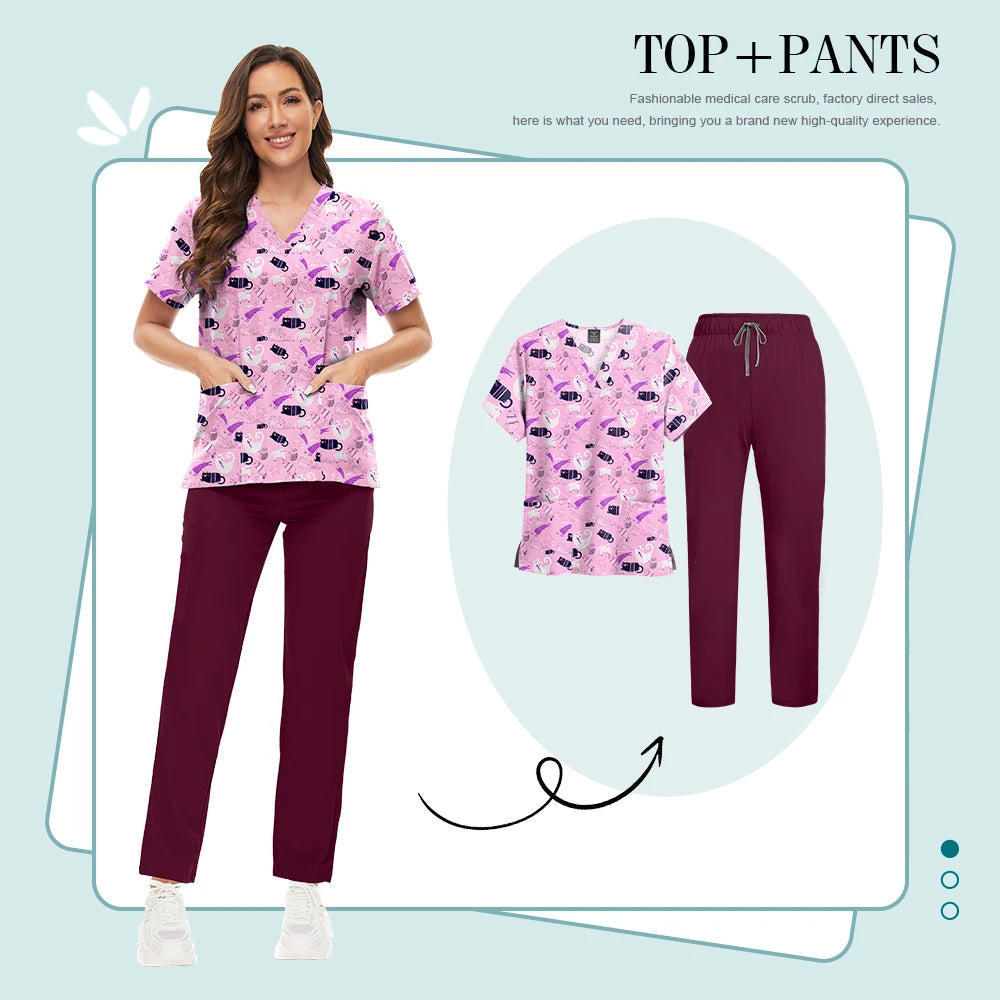 Conjunto Scrub Feminino Estampado – Uniforme Médico Colorido